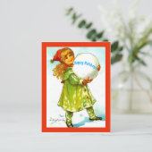 美しいヴィンテージ小さな女の子ハッピーホリデーズスノー ポストカード (スタンド正面)