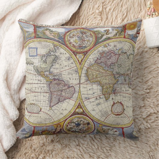美しいヴィンテージ旧世界地図アンティーク地図 クッション (ブランケット)