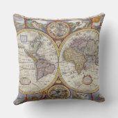 美しいヴィンテージ旧世界地図アンティーク地図 クッション (裏面)