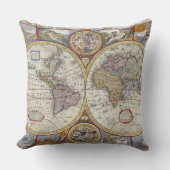 美しいヴィンテージ旧世界地図アンティーク地図 クッション (正面)