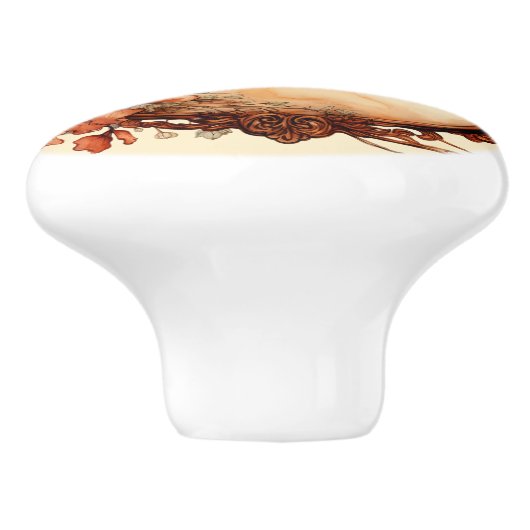 美しいヴィンテージ木枠と花 セラミックノブ (側面)