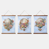 美しいヴィンテージ温風船と花 吊り下げ型タペストリー (トリプル)