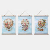 美しいヴィンテージ温風船と花 吊り下げ型タペストリー (トリプル)