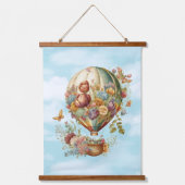 美しいヴィンテージ温風船と花 吊り下げ型タペストリー (正面3)