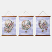 美しいヴィンテージ温風船と花 吊り下げ型タペストリー (トリプル)