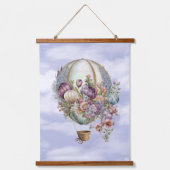 美しいヴィンテージ温風船と花 吊り下げ型タペストリー (正面3)