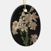 美しいヴィンテージ白いユリの花と黒 セラミックオーナメント (裏面)
