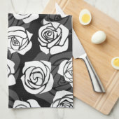 美しいヴィンテージ白黒のバラ キッチンタオル (四つ折り)