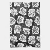 美しいヴィンテージ白黒のバラ キッチンタオル (縦)