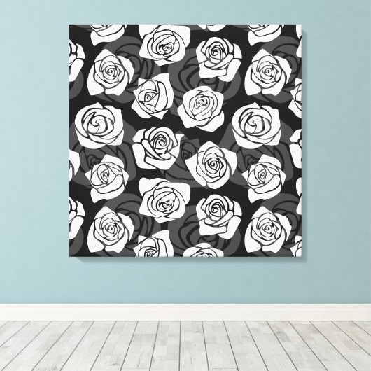 美しいヴィンテージ白黒のバラ キャンバスプリント (インサイチュ (ウッドフロア))