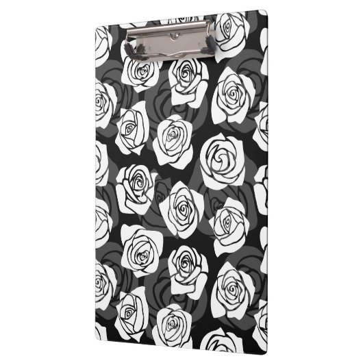 美しいヴィンテージ白黒のバラ クリップボード (左)