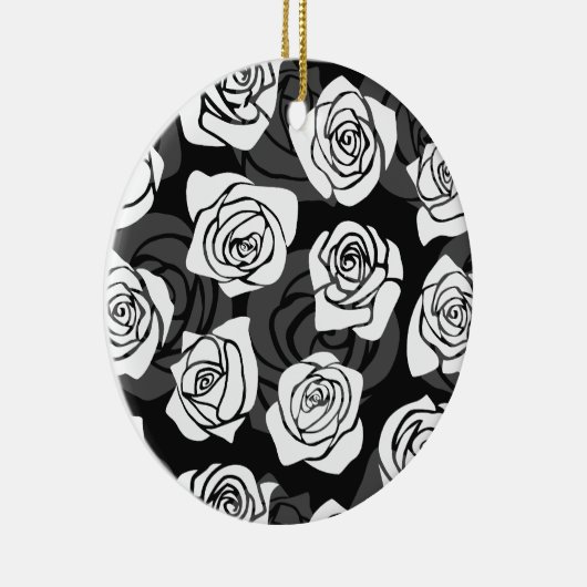 美しいヴィンテージ白黒のバラ セラミックオーナメント (右)