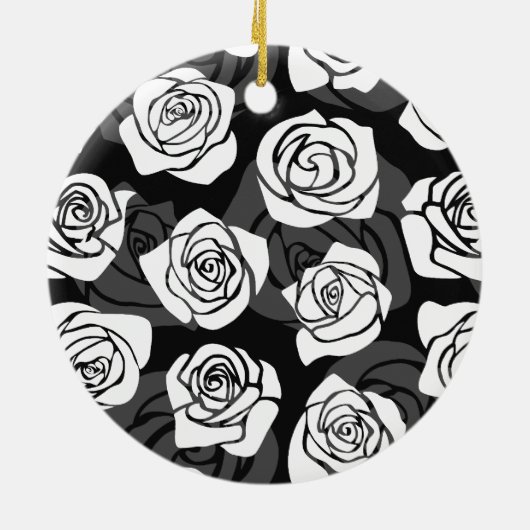 美しいヴィンテージ白黒のバラ セラミックオーナメント (裏面)