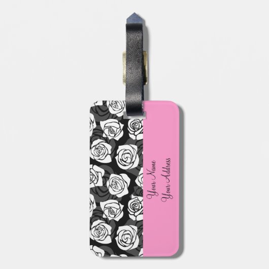 美しいヴィンテージ白黒のバラ ラゲッジタグ (裏面縦)