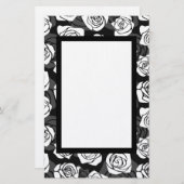 美しいヴィンテージ白黒のバラ 便箋 (正面/裏面)