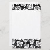 美しいヴィンテージ白黒のバラ 便箋 (正面/裏面)