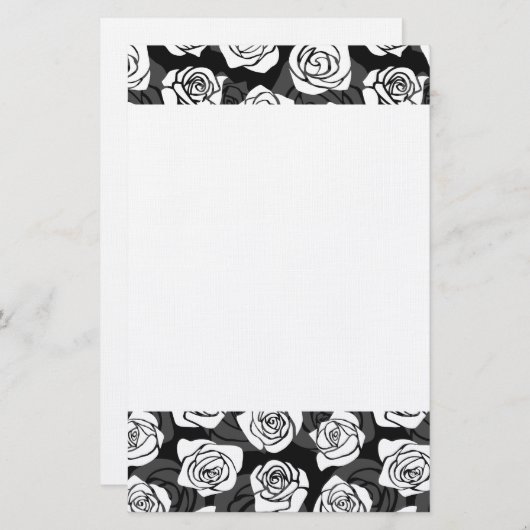 美しいヴィンテージ白黒のバラ 便箋 (正面/裏面)