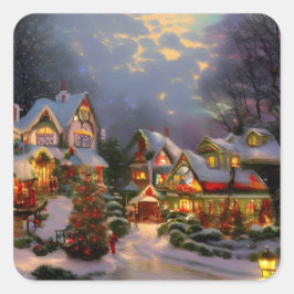 美しいヴィンテージ祝タウンのクリスマス スクエアシール