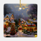 美しいヴィンテージ祝タウンのクリスマス セラミックオーナメント (裏面)