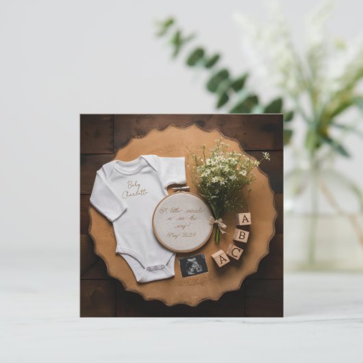 美しいヴィンテージ素朴な妊娠発表 招待状 (スタンド正面)