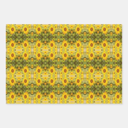 美しいヴィンテージ素朴ひまわり模様 ラッピングペーパーシート (正面)