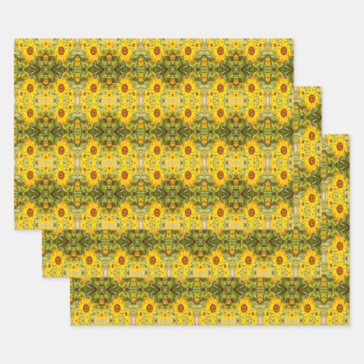 美しいヴィンテージ素朴ひまわり模様 ラッピングペーパーシート (セット)