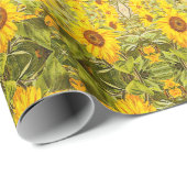 美しいヴィンテージ素朴ひまわり模様 ラッピングペーパー (ロールコーナー)