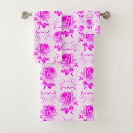 美しいヴィンテージ紫フローラ バスタオルセット