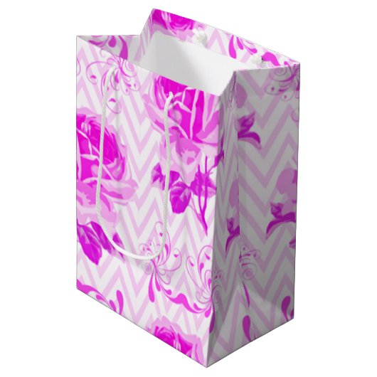 美しいヴィンテージ紫フローラ ミディアムペーパーバッグ (正面アングル)