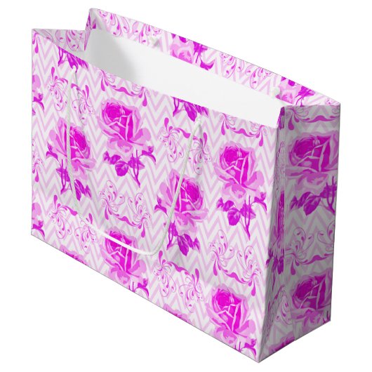 美しいヴィンテージ紫フローラ ラージペーパーバッグ (正面アングル)