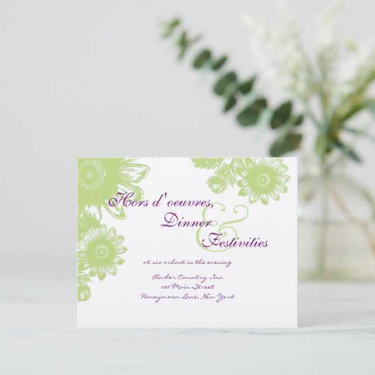 美しいヴィンテージ花結婚式のレセプションカード 招待状 (スタンド正面)