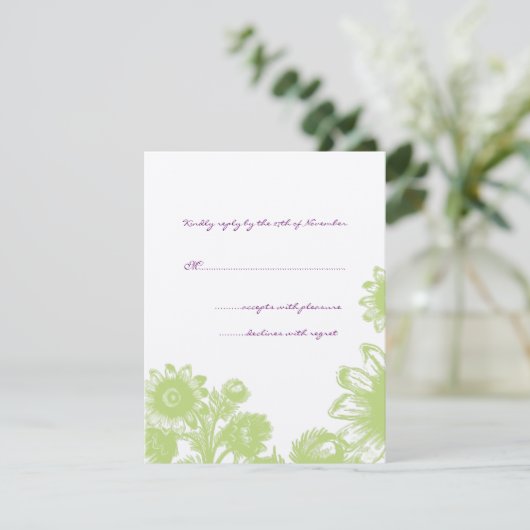 美しいヴィンテージ花結婚式RSVPカード 出欠カード (スタンド正面)