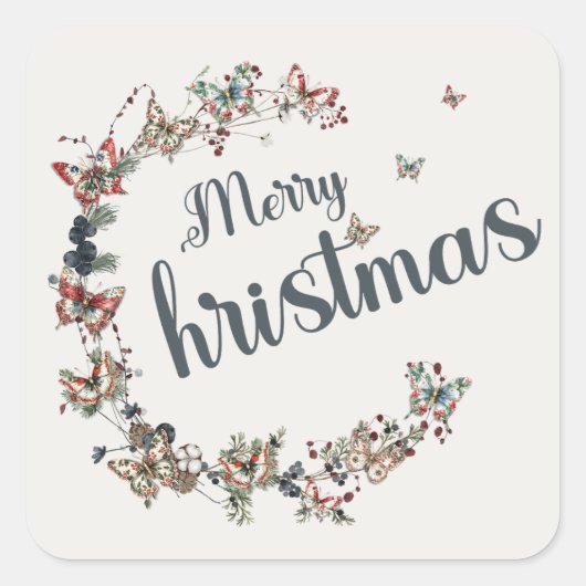 美しいヴィンテージ蝶メリークリスマス スクエアシール (正面)