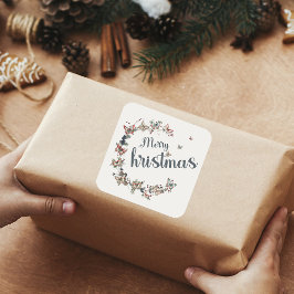 美しいヴィンテージ蝶メリークリスマス スクエアシール