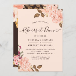 美しいヴィンテージ赤面フローラリハーサルディナー 招待状