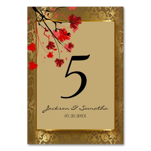 美しいヴィンテージ金ゴールドダマスク&アールデコ テーブルナンバー (正面)