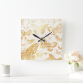 美しいヴィンテージ金ゴールド、蝶パターン、ゴルド スクエア壁時計 (ホーム)