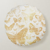 美しいヴィンテージ金ゴールド、蝶パターン、ゴルド ラウンドクッション (裏面)