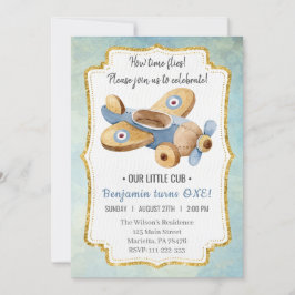 美しいヴィンテージ飛行機の男の子の玩具 誕生日 招待状