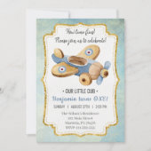 美しいヴィンテージ飛行機ボーイトイ誕生日 招待状 (正面)