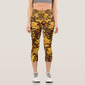 美しいヴィンテージ黄色の花 カプリレギンス (正面)