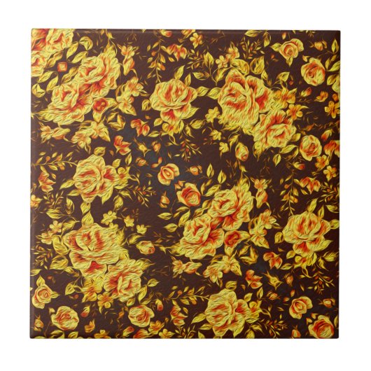 美しいヴィンテージ黄色の花 タイル (正面)