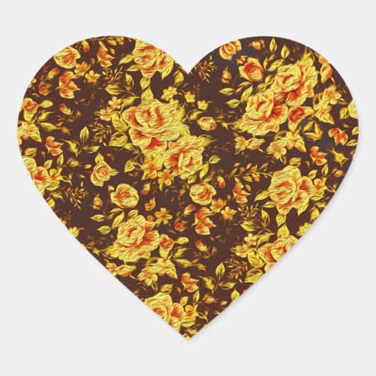 美しいヴィンテージ黄色の花 ハートシール (正面)