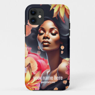 美しいヴィンテージ黒人女性の花 iPhone 11 ケース