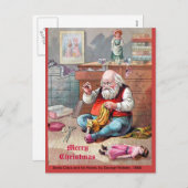 美しいヴィンテージ1888サンタクロース裁縫人形 シーズンポストカード (正面/裏面)