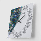 美しいヴィンテージ·ピーコックパーソナライズされたアート スクエア壁時計 (傾斜)