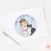 美しい一日を！フォークアートガールアンドキャット ラウンドシール (封筒)