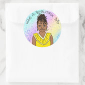 美しい一日を！フォークアートガール ラウンドシール (バッグ)