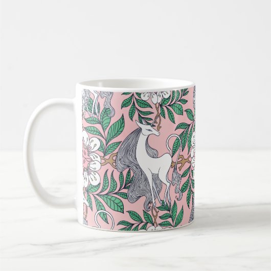 美しい一角獣と円形のフローラオーナメント海 コーヒーマグカップ (左)