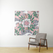 美しい一角獣と円形のフローラオーナメント海 タペストリー (インサイチュ(横))